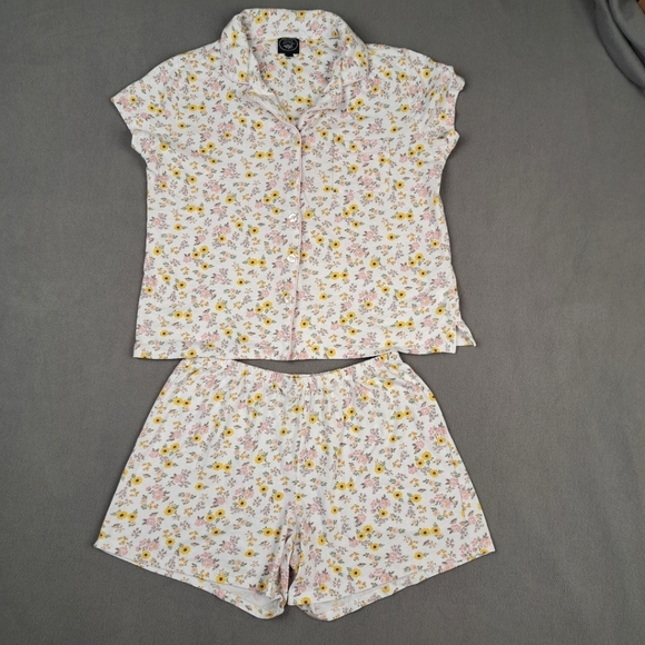 Laura Ashley Pajama Set Medium White Pink Sunflowers Top Shorts Women's EUC - Picture 13 of 13